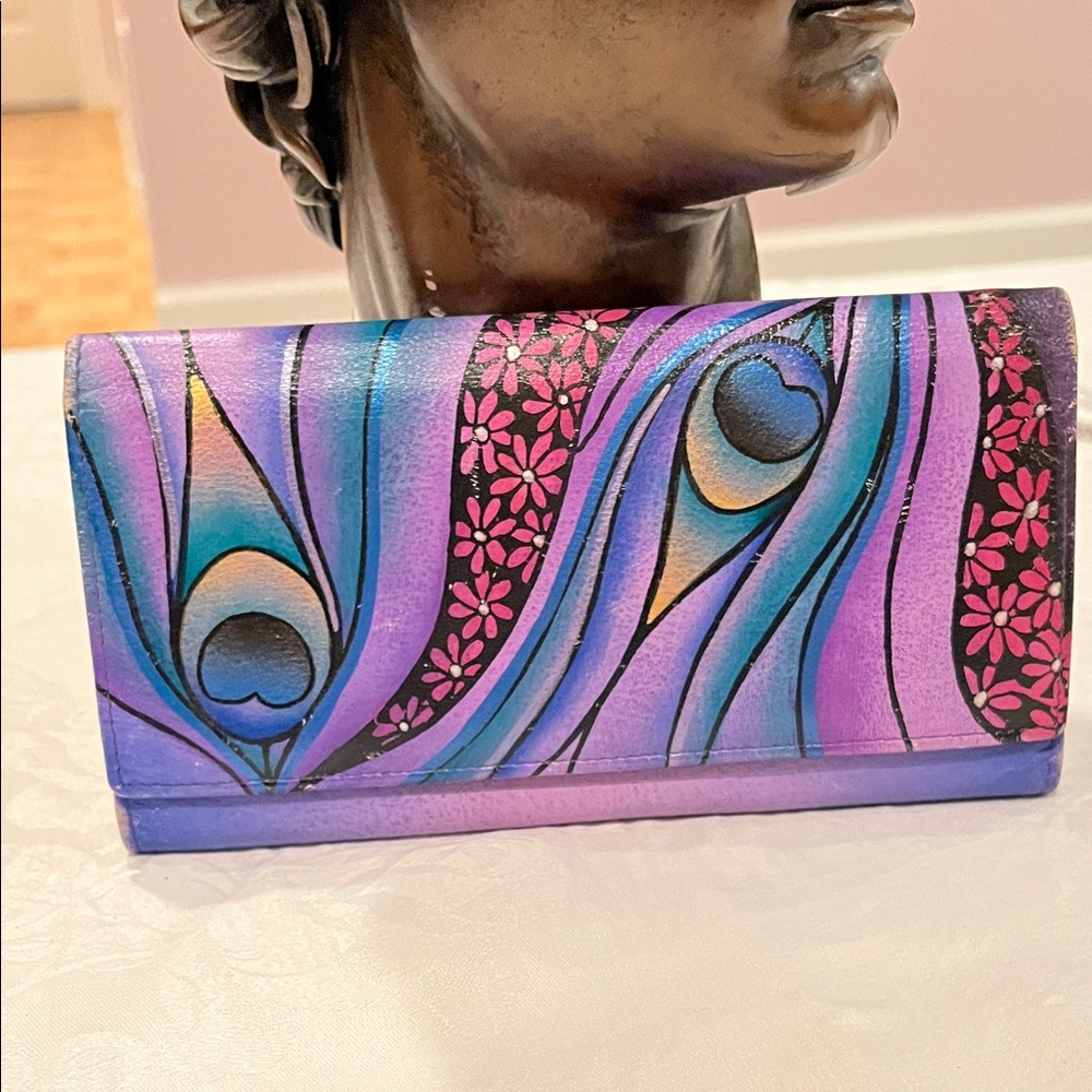 Anuschka Purple and Blue Peacock Clutch